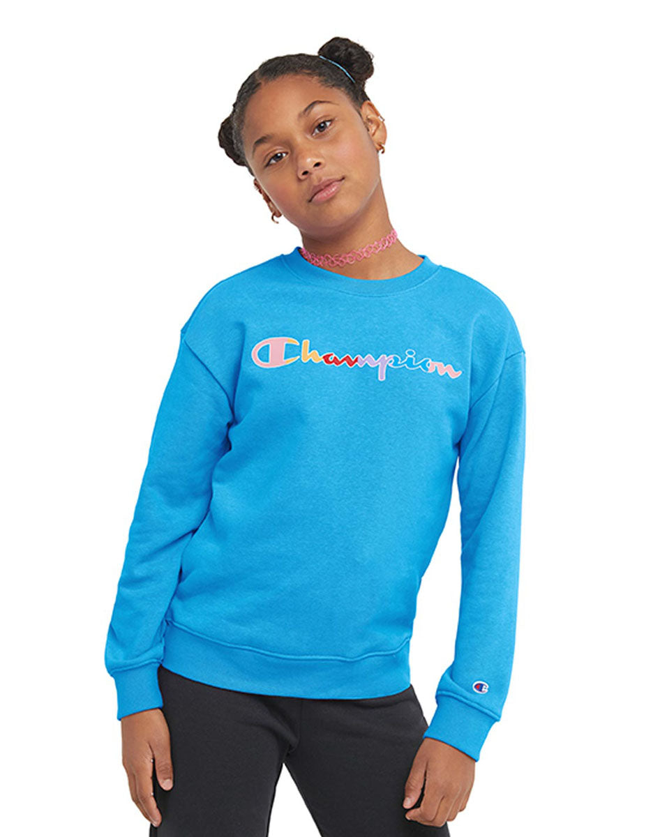 Sudadera Para Niña French Terry Hoodie Classic Rainbow Script Champion