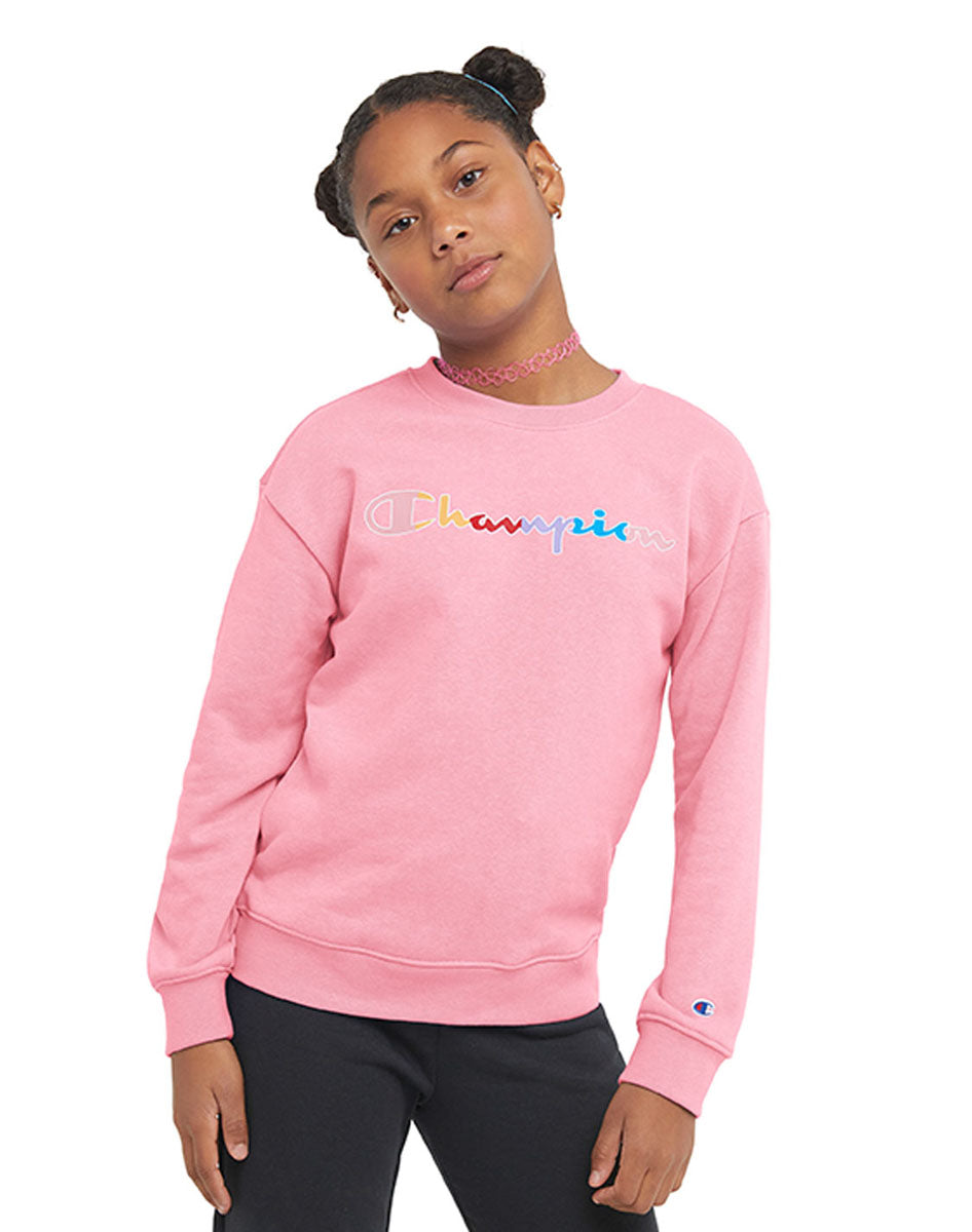 Sudadera Para Niña French Terry Hoodie Classic Rainbow Script Champion